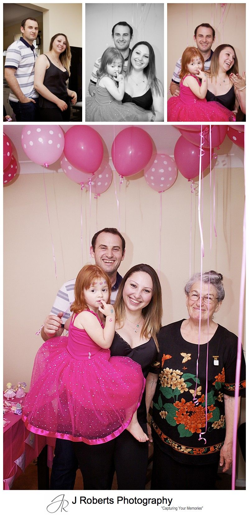Family portraits at 3 year old girls birthday party - sydney party photography